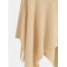 Women Solid Button Irregular Hem Shawl Tassel Sweaters