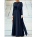 Solid Color Long Sleeve O  neck Mesh Patchwork Maxi Dress