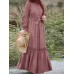 Striped Long Sleeve Turn  down Collar Long Sleeve Maxi Dress With Belt
