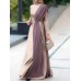 Solid Color Long Sleeve O  neck Mesh Patchwork Maxi Dress