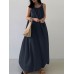 Solid Color Sleeveless Loose Cotton Maxi Dress
