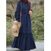 Striped Long Sleeve Turn  down Collar Long Sleeve Maxi Dress With Belt