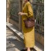 Solid Color Long Sleeve V  neck Loose Cotton Maxi Dress